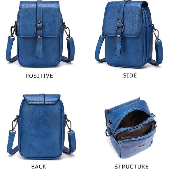 Women's Dark Blue Vintage Cross Body Phone Bag Small Messenger Shoulder Handbag - Picture 4 of 7